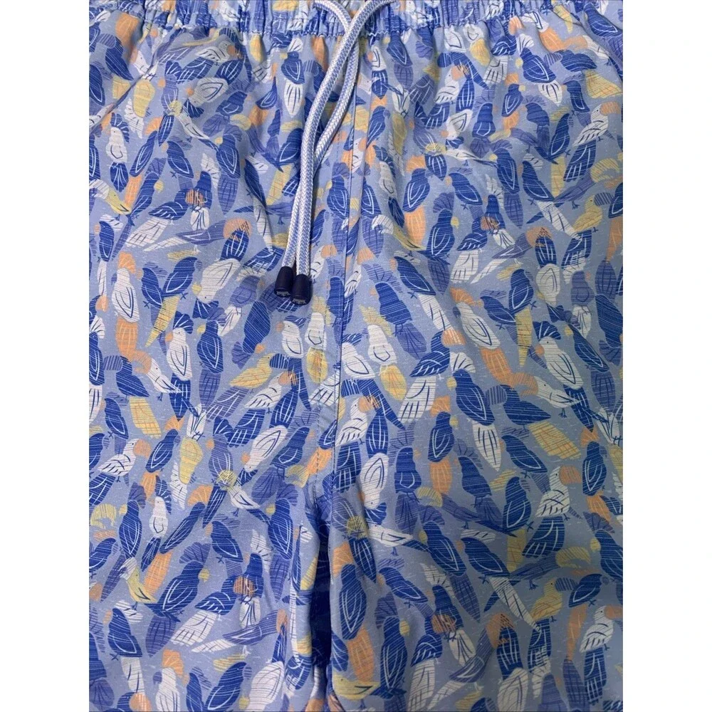 Peter Millar Parrot Talk Swim Trunks Blue Tropical Bird Beach Men's Size S